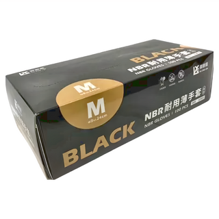 御廚靈 NBR 耐用手套 100個/盒 黑色 加厚款, M(9 x 24cm), 1盒