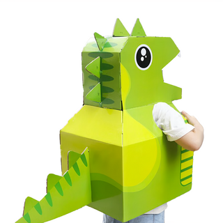 DIY紙箱 兒童紙箱裝扮 厚紙材質 自行DIY組裝使用, 綠色恐龍, 1個