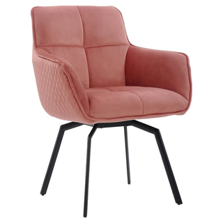 E-home Chris克里斯絨布扶手旋轉休閒餐椅 粉色 舒適旋轉, 1個