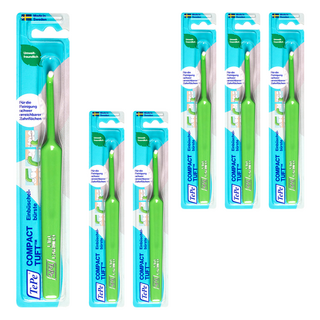 TePe 緹碧 Compact Tuft 單頭刷 小巧彎曲刷頭 760根柔軟刷毛 防滑握柄 萬用刷, 1入, 6支