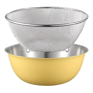 生活采家 韓式網篩料理盆2件組 清洗浸水/沙拉盆/盛物清洗/乾貨泡發, 1組