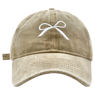 PORA BELLA 運動水洗純色刺繡蝴蝶結防曬帽 HAT012, 卡其色, 1個