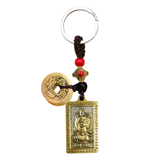 聚寶財神 招財五帝錢鑰匙圈 銅 硫化 4.2cm*2.3cm 全長11cm, DSTL-1091, 1個