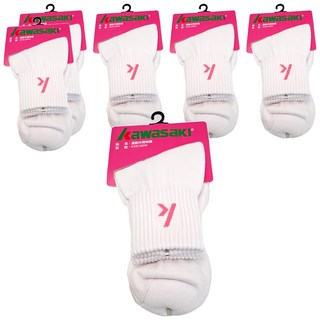 kawasaki 川崎 女襪 運動厚底呼吸襪 網羽球運動襪 Set 6雙 精梳棉85% 彈性佳不易變形 抗菌降臭, 19~23cm, 白色
