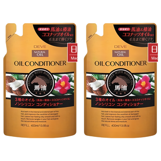 KUMANO 熊野油脂 馬油植物性潤絲精 補充包, 400ml, 2包