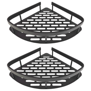 免打孔省空間大容量三角置物架, 優質太空鋁材質, 護欄設計, 黑色/銀色, 2個