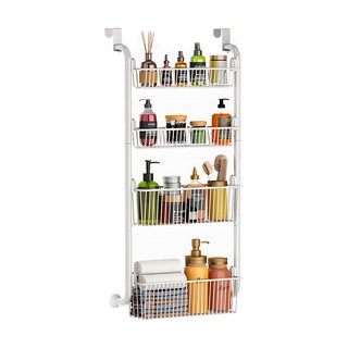 免打孔掛籃置物架, 門後收納整理架, 白色, 1個