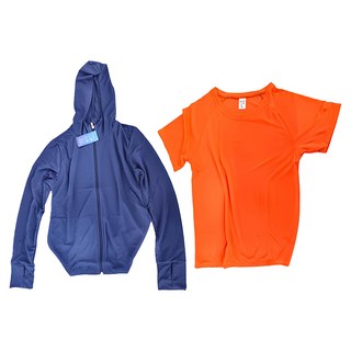 MI MI LEO 台灣製 機能防曬組 防曬外套 L 水藍 + 路跑螢光T恤 XL 附防曬運動袖套 500g