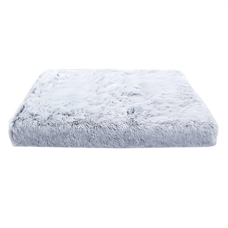 方形寵物沙發床 長毛絨記憶海綿 適用於中小型貓狗, 灰白, 1個