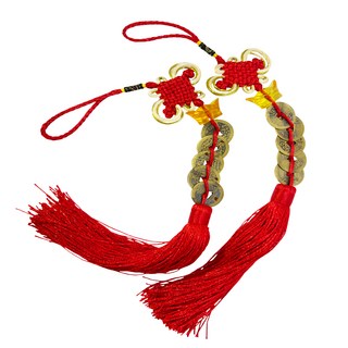 馥瑰馨盛 財富元寶五帝錢掛件(含開光加持) - 總長21CM 台灣監製, 2個, 紅色
