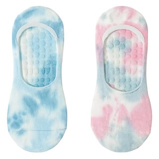 NicoFun 愛定做 紮染淺口止滑瑜伽襪 女襪 2雙入 23~25.5cm 運動防滑 藍色 粉色, 藍色，粉色