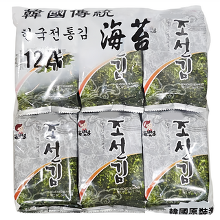 海樂多 海苔 原味 12入 Set, 傳統鹽烤 加上芝麻油香氣 單一包裝 攜帶方便 韓國媽媽手做, 60g, 1袋