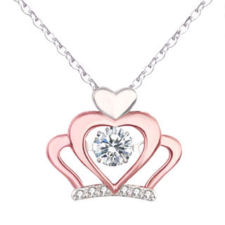 Crossfor 日本進口主鑽 Dancing Stone系列 純銀懸浮閃動項鍊, N款瑰麗加冕 銀色, 鍊長40 + 5cm延長鍊