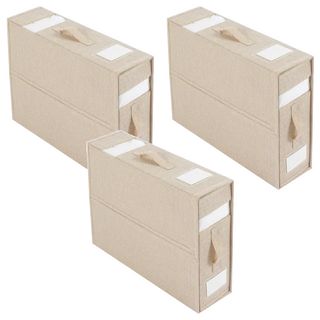 立體可堆疊式布藝收納箱 F0679-03, 38 x 33 x 11.5cm, 米色, 3個