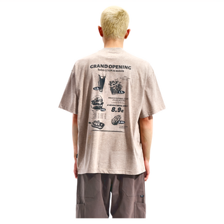 BOHRHOO 美式菜單印花短袖T恤, L, 花卡 卡其色