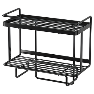 費歐家 馬桶水箱上方置物架 附透明免釘貼+掛鉤 雙層 黑色 浴室收納, 34 x 15.5 x 33cm, 1個