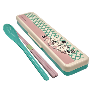 Skater MOOMIN 塑膠湯匙筷子附收納盒組, 炫彩 粉色 + 藍色 + 白色, 1組