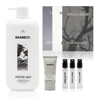 SHARECO 台灣公司貨 香氛潔淨日常組 灰燼 + 無瑕 + 皇家小香水 + 菸草香沐浴膠 + 潔面乳體驗, 1套