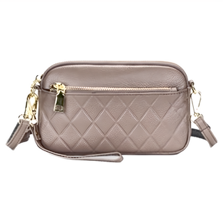 真皮頭層牛皮菱格紋女士肩背包小包女包 外袋數2 內袋數3 顏色選擇：黑/寶藍/酒紅/香芋紫/土黃, 20.5 x 13 x 4.5cm, 灰色