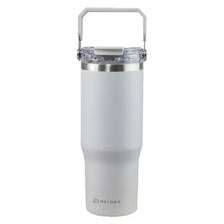 MOCODO 伴佳家 陶瓷雙飲提提杯, 大提把設計, 矽膠止滑杯底, 9cm超大口徑, 900ml, 海霧灰, 1個