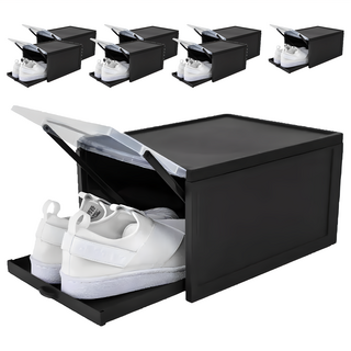 FAmILyLIFE 生活 超耐重自動掀蓋式鞋盒, 夜幕黑, 8個