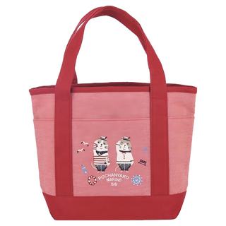 kUSUgURU JAPAN 日本眼鏡貓 Pochanyako軍團系列 海軍風格手提收納包, 紅色