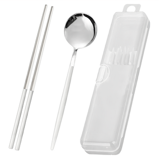 Green Bell 綠貝 304極簡黑白餐具盒組, 筷子 + 湯匙, 白色, 1組