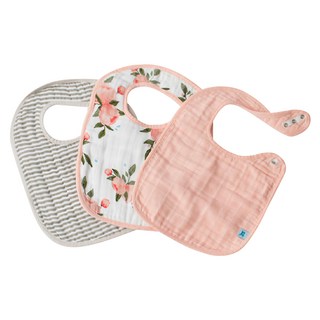 little unicorn 經典圍兜 美國設計 柔軟舒適 100%純棉, 水彩玫瑰, 3個, 1組