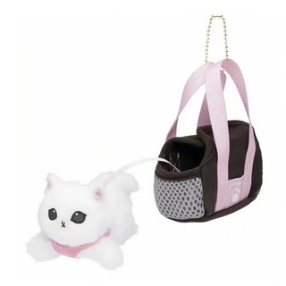 mofusand 貓福珊迪 帶貓出門可愛造型玩偶吊飾鑰匙圈, 1個, 白色 + 黑色 + 粉色