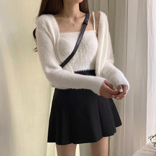 純欲風女神一套海馬毛外套, 小外套 肩寬44cm+胸寬49cm+袖長57cm+全長70cm 背心 胸寬20~45cm+全長25cm(無胸墊), 白