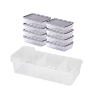 CIMELAX 冰箱收納盒600毫升8入+托盤 灰色, 1組