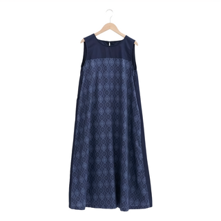 in Blooom 印花樂 拼接無袖背心長洋裝，100%純棉, M-L, 玻璃海棠10號 琉璃深藍