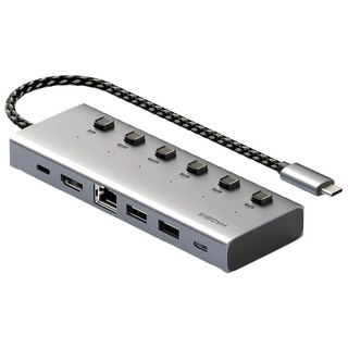 HAGiBiS 海備思 鋁合金獨立開關Type-C多功能6合1擴充器 4K/60Hz 千兆網口 PD 100W, BD207E, 1個