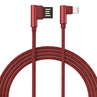GOLF 雙面USB轉Apple 8Pin 90度轉角 布藝編織快充線 2.4A高效充電, 1m, 紅色, 1條