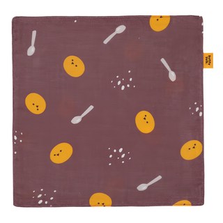 Runny yolk. 朗尼幼克 純棉小方巾 墨紅 #粉墨登場 100%純棉 台灣製造, 25 x 25cm