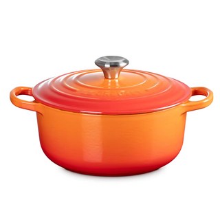 LE CREUSET 琺瑯鑄鐵雙耳圓鍋 22cm 火焰橘 燉鍋 湯鍋, 1個