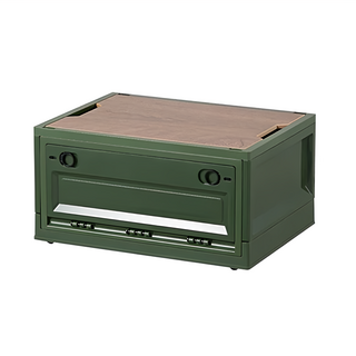 露營側開收納箱 多向開關 折疊收納 加大容量 PP+木板材質, 綠色, 1個, 1格