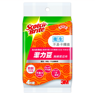 3M Scotch-Brite 百利 潔力豆海綿菜瓜布 餐具杯具不沾鍋專用, 4片, 1包