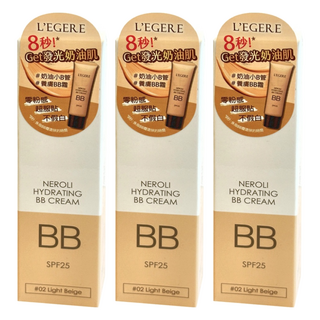 L'EGERE 橙花原液保濕BB霜 SPF25 潤色遮瑕 保濕提亮 毛孔隱形 物理防曬, 02明亮色, 25ml, 3條