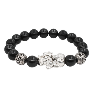 Selene 招財貔貅黑曜手鍊, 銀色