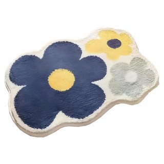 半島良品 仿羊絨吸水防滑地墊, 韓系雙花 藍色