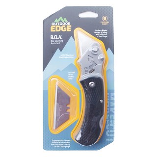 OUTDOOR EDGE B.O.A 開箱刀 折刀 EDC工具 420J2不鏽鋼刀刃 SK5碳鋼梯形刀片 含3片刀片, 黑色柄, 1個