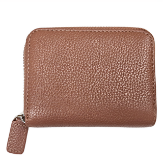 日系真皮拉鍊錢包 大容量風琴卡包 天然牛皮, 11 x 7.5 x 2.7cm, 藕色, 1個