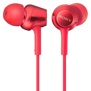 SONY 索尼 耳塞式立體聲耳機 MDR-EX255AP 舒適佩戴 免提通話 線控K歌 隔音好 高音質, 紅色