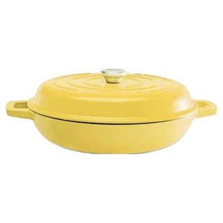 mins LONDON 琺瑯鑄鐵淺鍋 平底鍋/炒鍋/IH爐 適用, 1個, 30cm, 檸檬黃