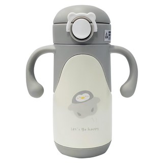 PUKU 藍色企鵝 Warmer 不鏽鋼吸管學習杯, 350ml, 1個, GRAY
