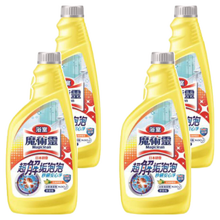 Kao 花王 Magiclean 魔術靈 浴室清潔劑 更替瓶 舒適檸檬 清除污垢輕鬆便利 效果高 綿密泡泡附著髒污一洗就掉, 500ml, 4瓶