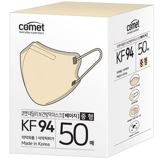 comet 日常寬版立體口罩 KF94, 米色, 50片, 1盒