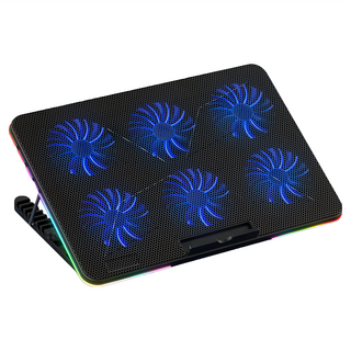 e-kit 逸奇 六風扇靜音七彩炫光雙調節多角度RGB筆電散熱墊 十種酷炫燈效 雙USB接口 手機平板通用, CKT-Y5, 1個