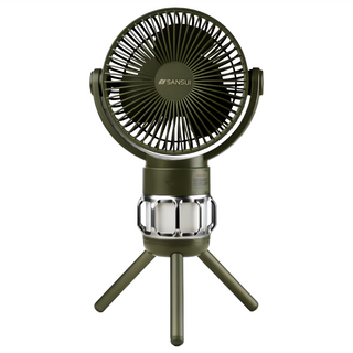 SANSUI 山水 充電式露營隨行照明風扇 3段強勁風力 3段暖光照明 5H定時 120度自動擺頭 90度手動調節, SDF-M77G, 軍綠色